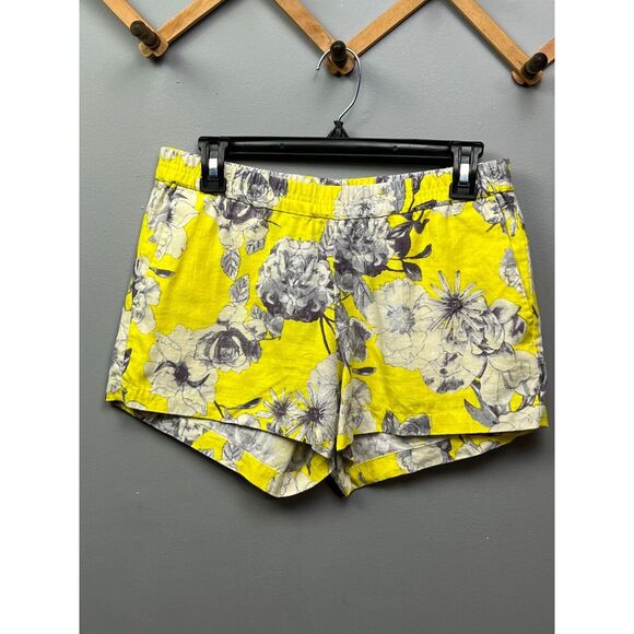 KUT FROM THE KLOTH shorts womens size 4 yellow floral linen pockets - Picture 1 of 6